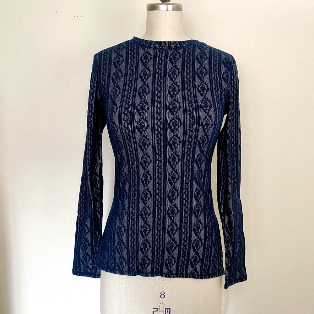 FP Movement by Free People Navy Patterned Winter Active Base Long Sleeve Top